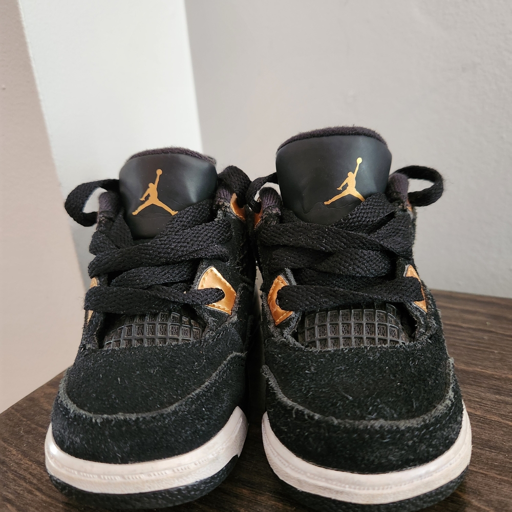 Nike Air Jordan 4 IV Retro Toddler Black Metallic Gold Size 5C 11cm